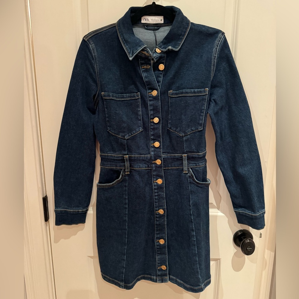 Zara Dark Blue Denim Longline Jacket